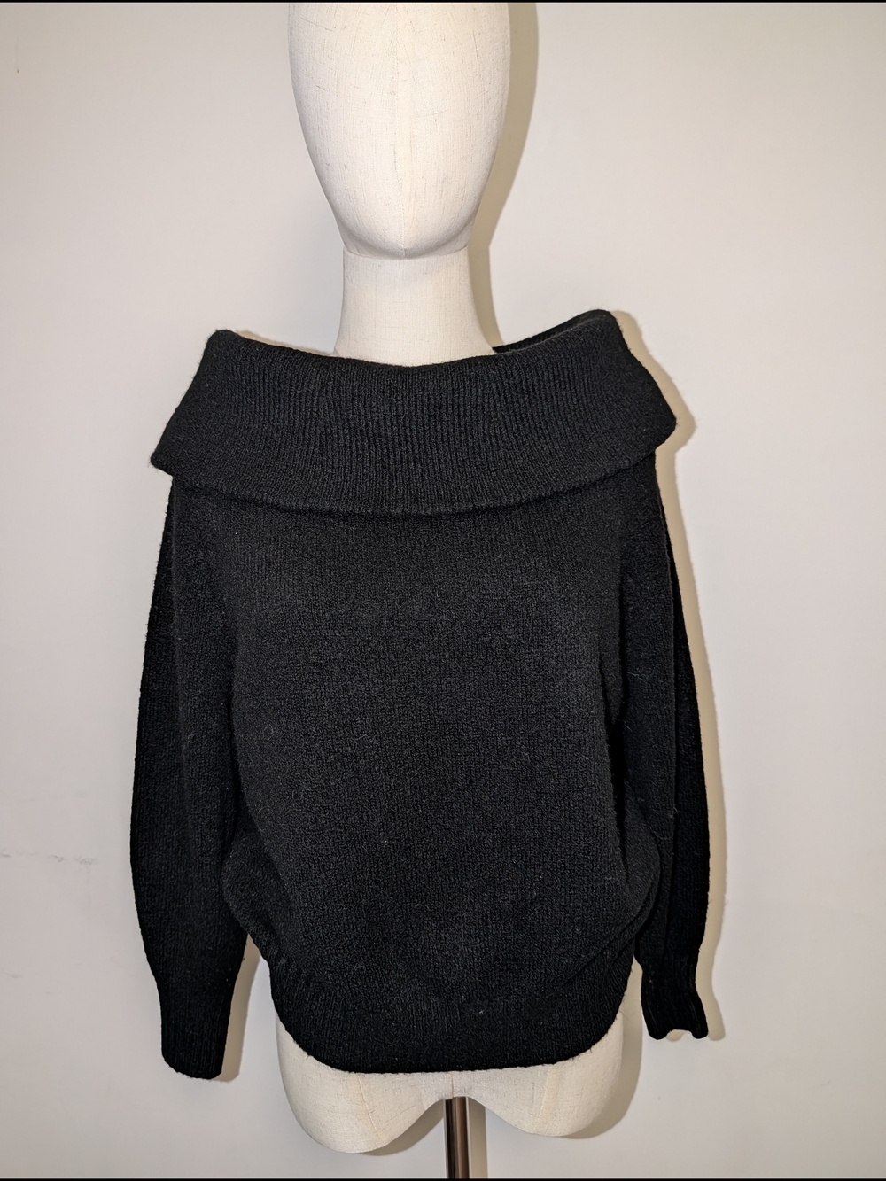 H&M Black Off-the-Shoulder Foldover Sweater